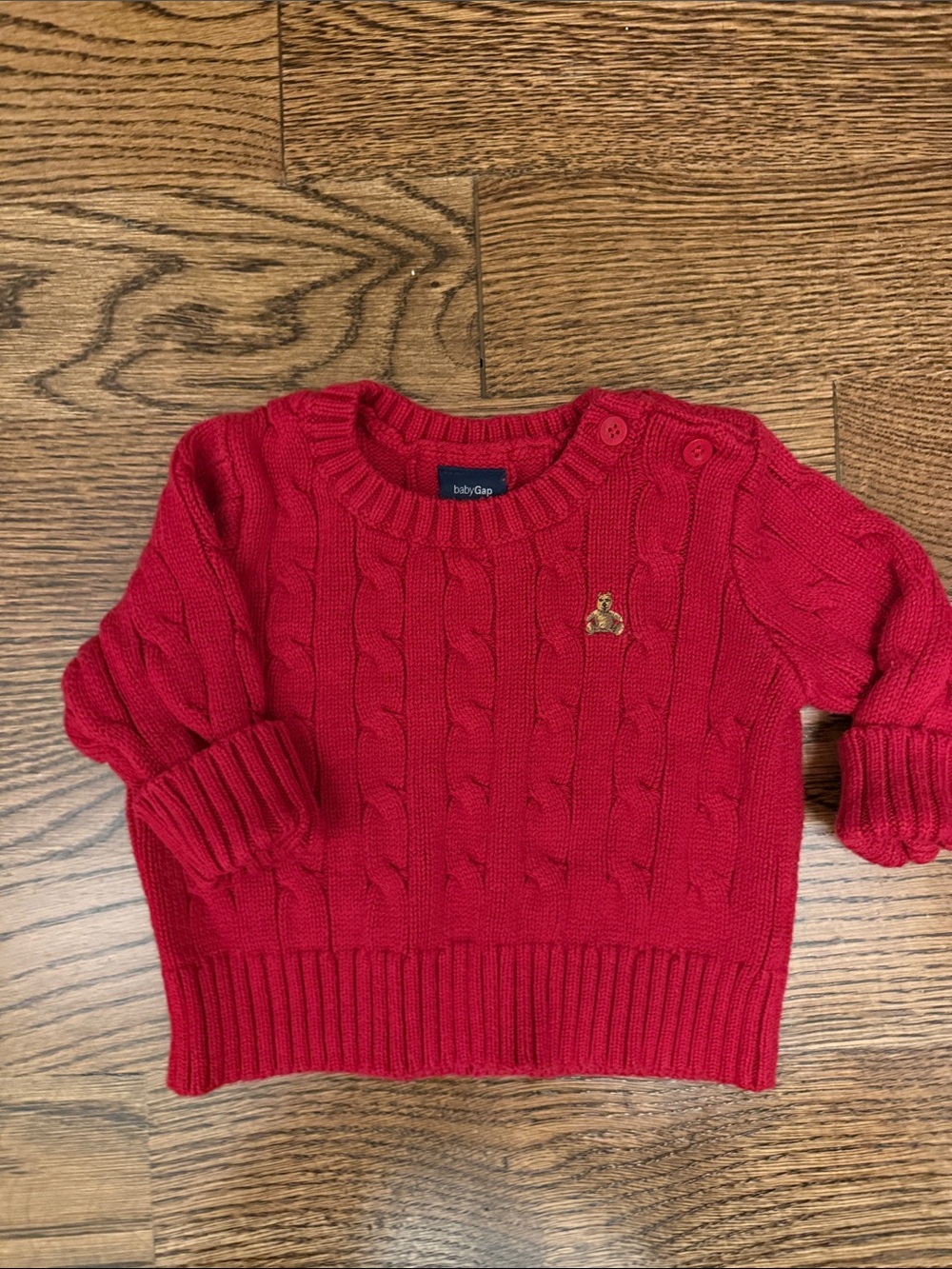 GAP Baby Red Cable-Knit Sweater with Button Shoulder